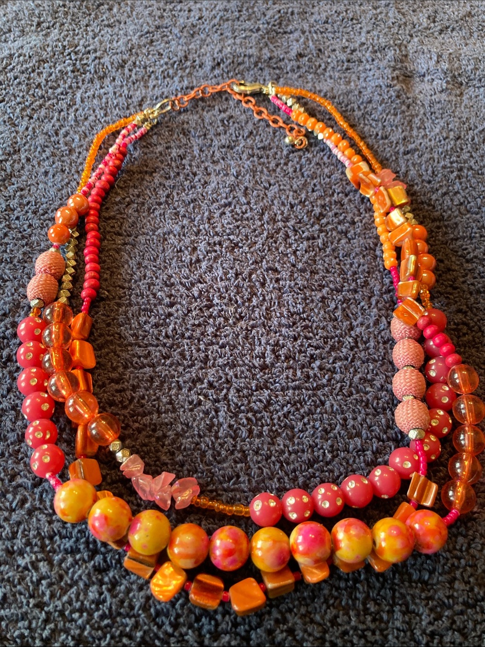 Triple Strand Beaded Necklace in Sunset Tones